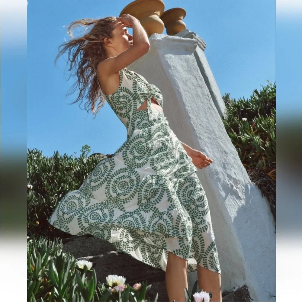 ZARA PERFORATED KNOTTED EMBROIDERED DRESS - Picture 6 of 11